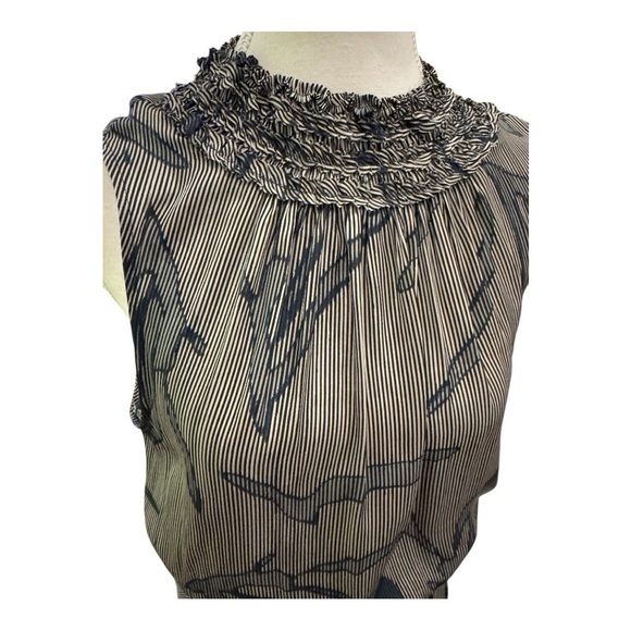 HALSTON HERITAGE Sleeveless Printed Mock-Neck Dress Stone/Steel Blue Sz 10 - Picture 5 of 11